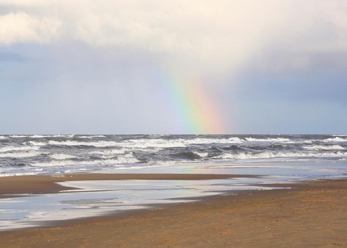 Regenboog op strand 70x50CM